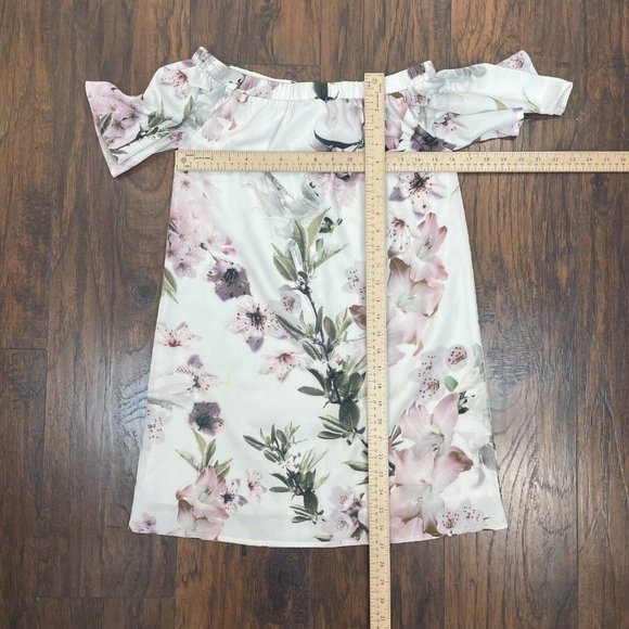 Lulus Shift Dress Small Ivory Floral Off-the-Shoulder Short Sleeve Women's - Picture 10 of 14